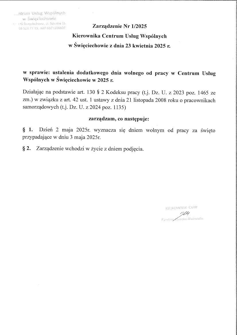 Zarządzenie nr 1/2025
